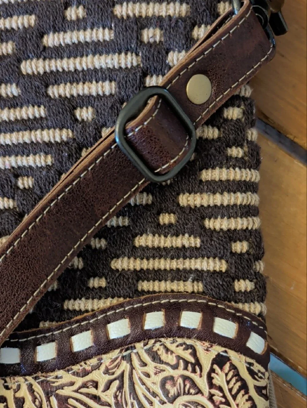 Myra Bag Brown Engraved Leather & Tan Patterned Women's Shoulder Crossbody Bag